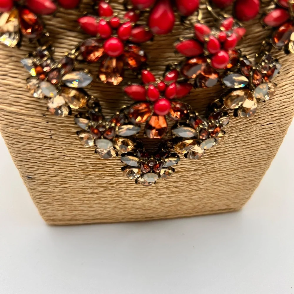 J.Crew bold floral necklace pink clear faceted beads special occasions ornate - Picture 8 of 11